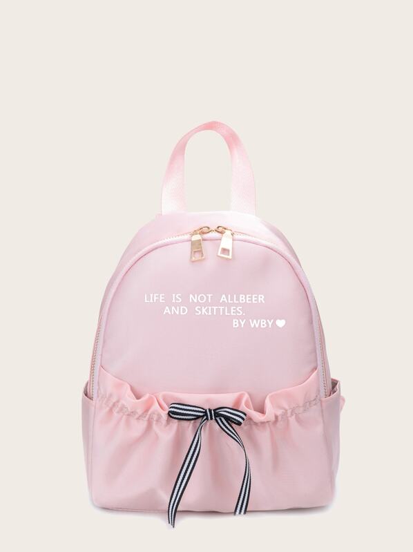 

Girls Striped Bow Decor Nylon Backpack, Pink