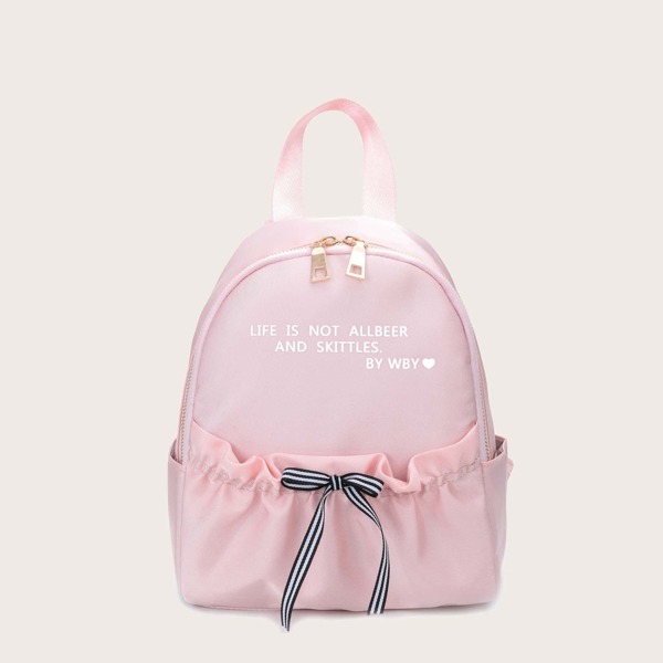 

Girls Striped Bow Decor Nylon Backpack