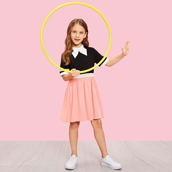 

Girls Bow Detail Fit & Flare Colorblock Dress