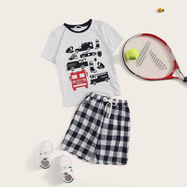

Boys Mixed Print Top & Gingham Shorts Set