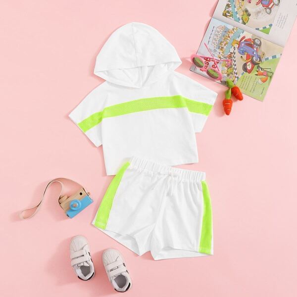 

Girls Neon Lime Mesh Insert Hoodie Top & Shorts Set