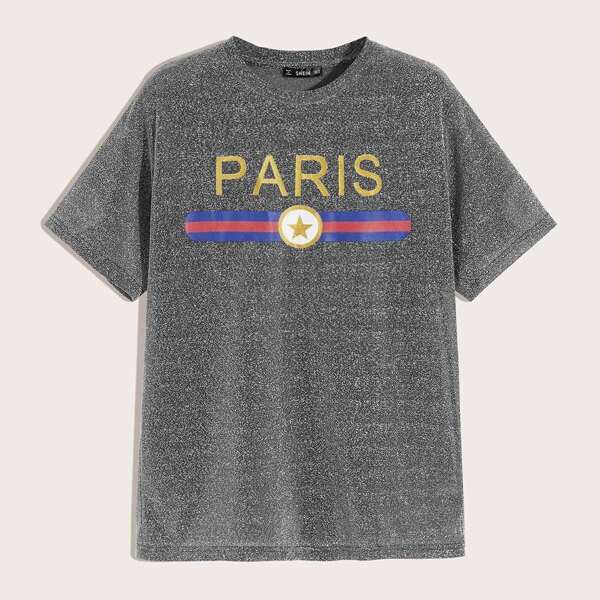 

Men Graphic Print Glitter Top