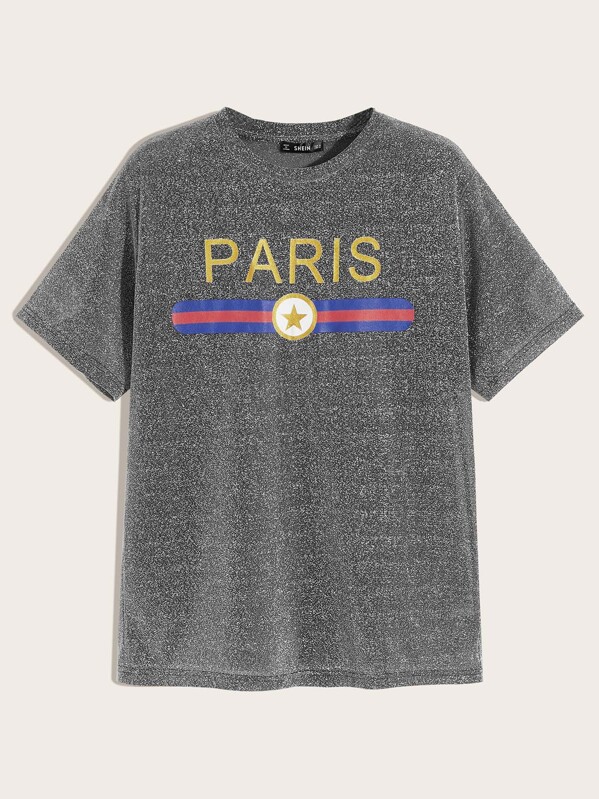 

Men Graphic Print Glitter Top, Grey
