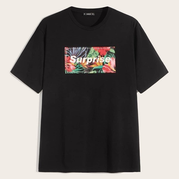 

Men Letter and Tropical Print Top