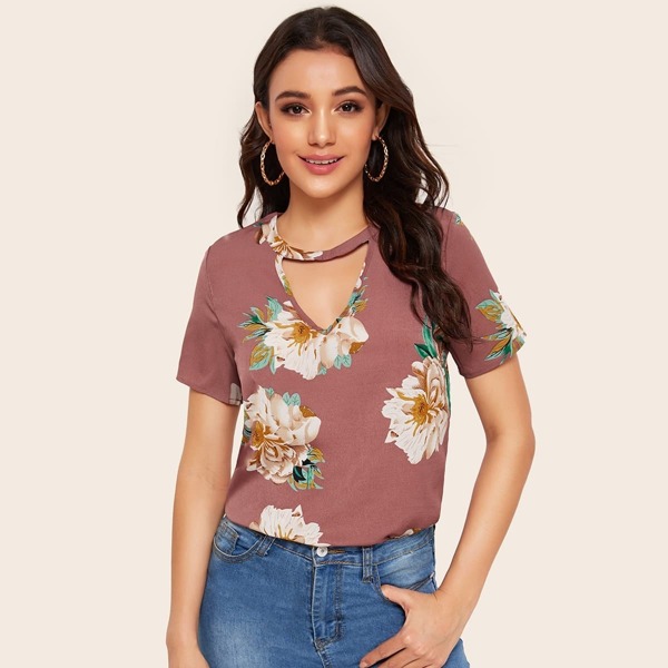 

Floral Print Peekaboo Top