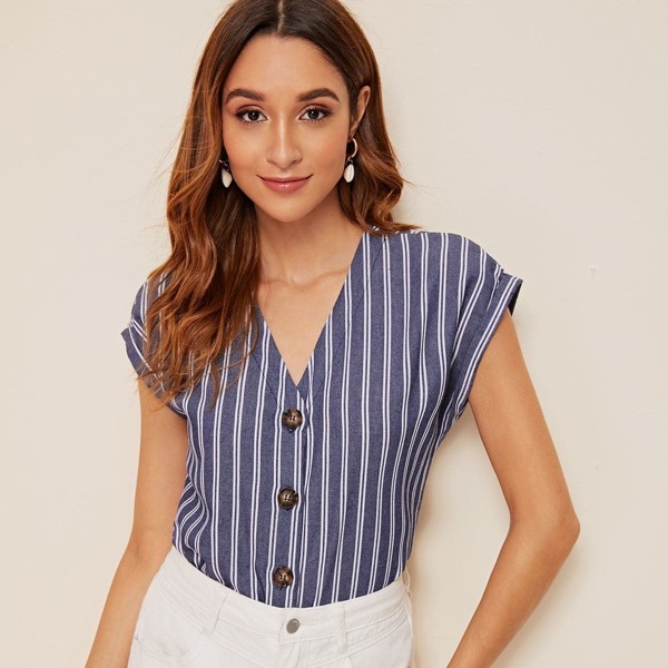 

Cuffed Striped Buttoned Shirt