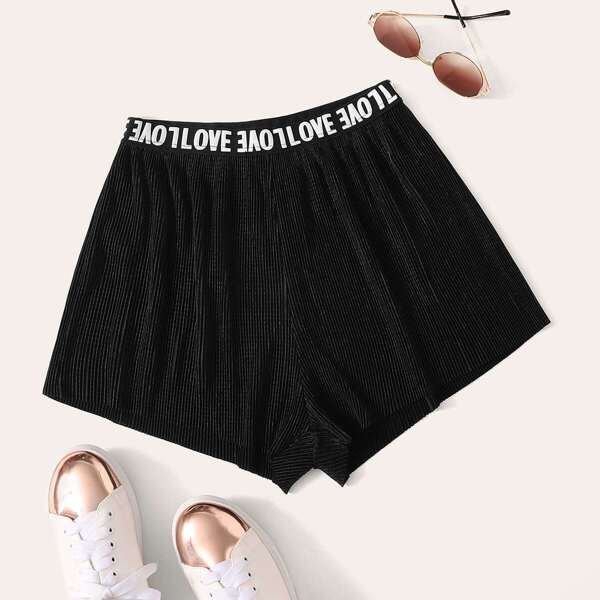

Letter Tape Waist Plisse Shorts