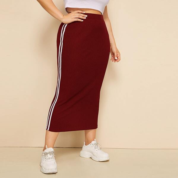

Plus Side Striped Rib-knit Pencil Skirt