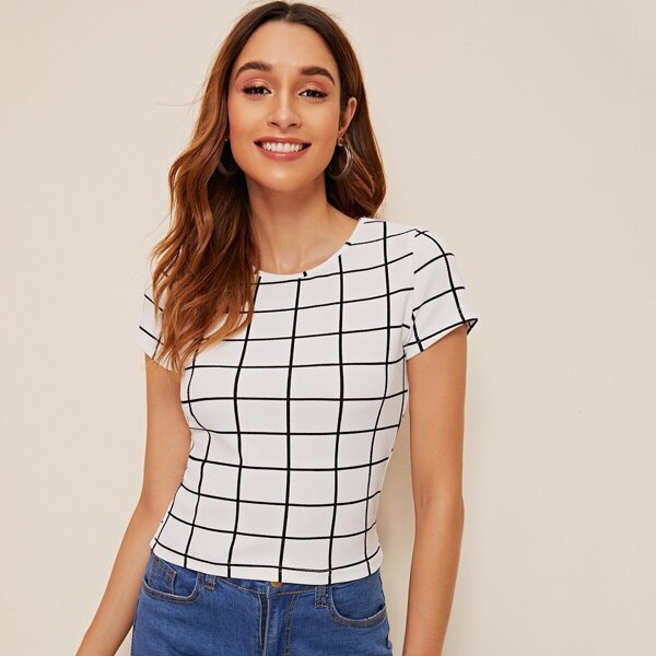 

Grid Print Form Fitted Top