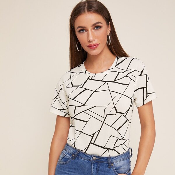 

Geo Print Textured Top, White