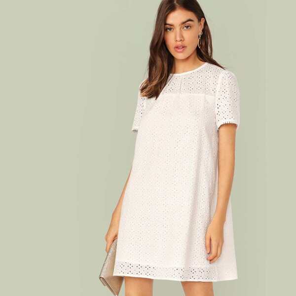 

Solid Keyhole Back Schiffy Tunic Dress