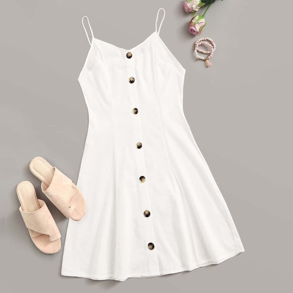 

Button Front Tea Cami Dress, White