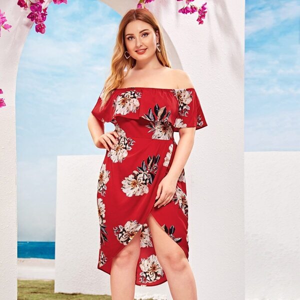 

Plus Ruffle Trim Wrap Bardot Dress