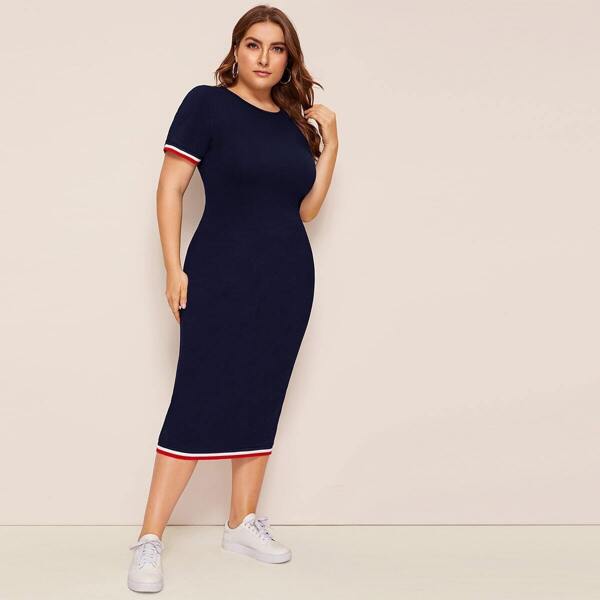 

Plus Contrast Striped Side Pencil Dress