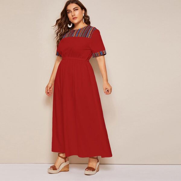 

Plus Tribal Print Insert Flare Dress
