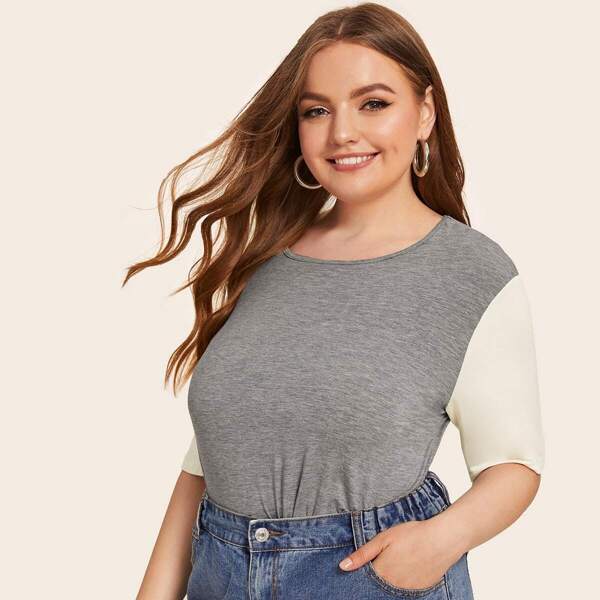 

Plus Contrast Sleeve Skinny Tee