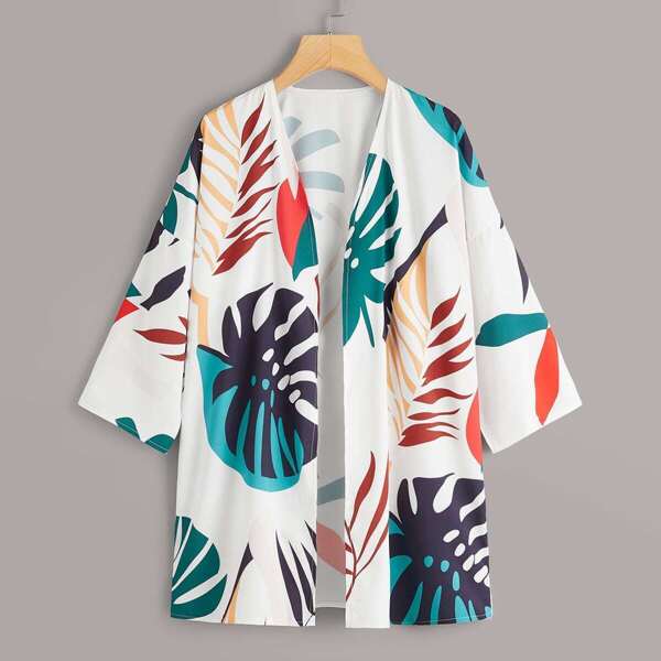 

Tropical Print Drop Shoulder Kimono