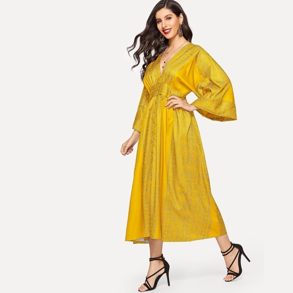 

Dot Pattern Button Through Long Dress