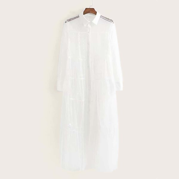 

Dobby Mesh Sheer Shirt Dress, White
