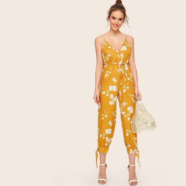 

Floral Print Knot Hem Cami Jumpsuit