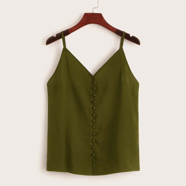 

Solid Button Detail Chiffon Cami Top