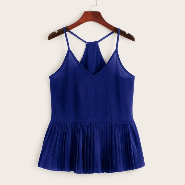

Solid Pleated Hem Chiffon Cami Top