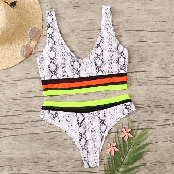

Snakeskin Striped Hem Bikini Set