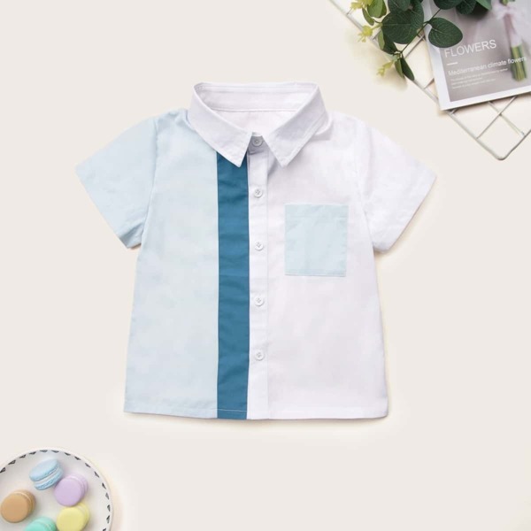 

Toddler Boys Contrast Panel Pocket Front Shirt