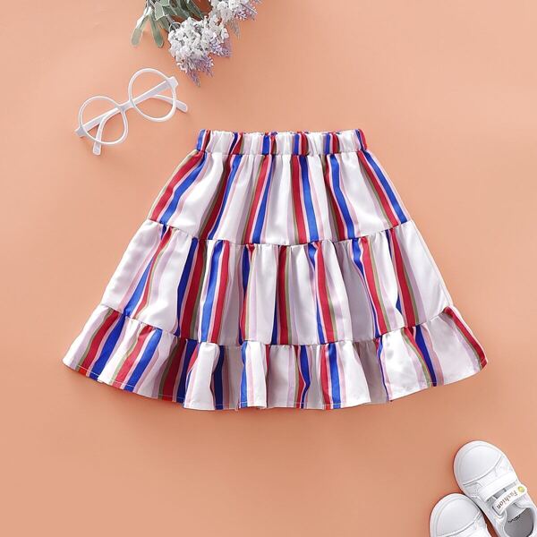 

Toddler Girls Rainbow Striped Ruffle A-line Skirt