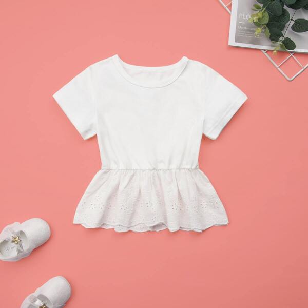

Toddler Girls Eyelet Embroidery Ruffle Hem Tee
