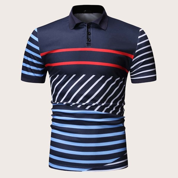 

Men Striped Half Placket Polo Shirt