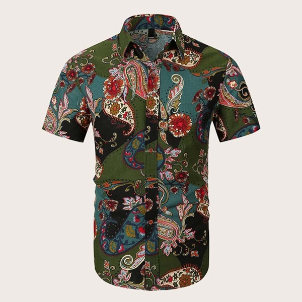 

Men Paisley Print Button Front Shirt