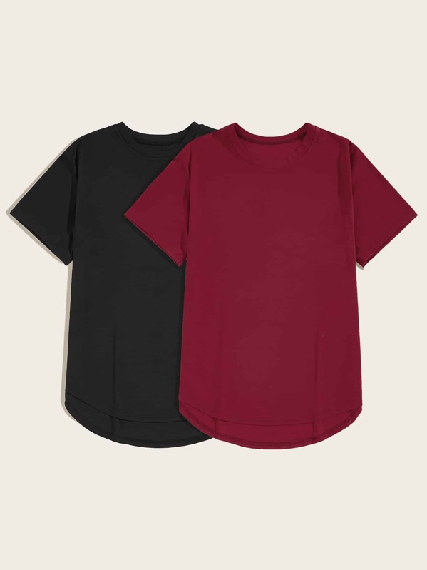 

Men Curved Hem Solid Basic Tee 2pcs, Multicolor
