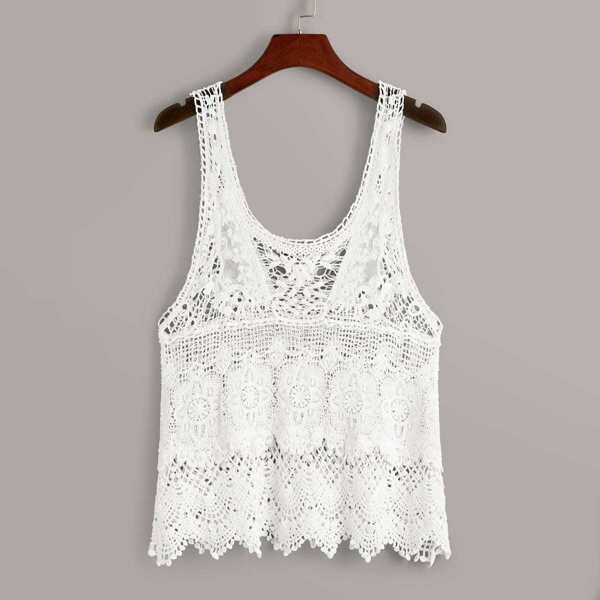 

Drop Armhole Guipure Lace Sheer Cover Up