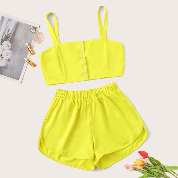 

Neon Yellow Button Front Pajama Set
