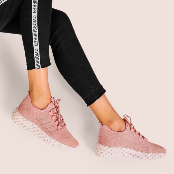 

Lace-up Front Knit Trainers, Pink