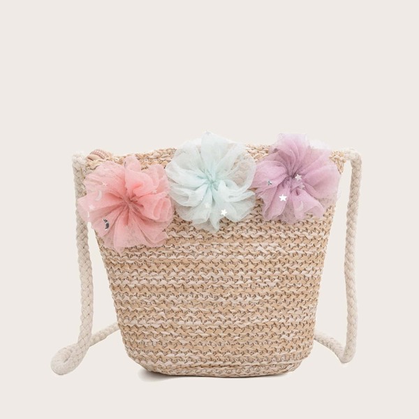 

Girls Floral Decor Woven Crossbody Bag