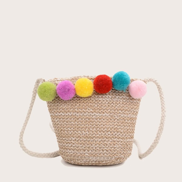 

Girls Pom Pom Decor Woven Crossbody Bag