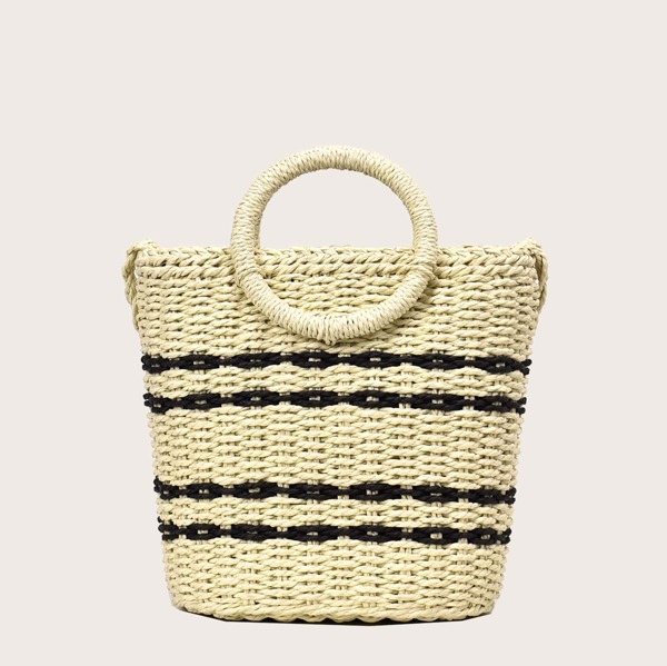 

Woven Satchel Bag With Double Ring Handle