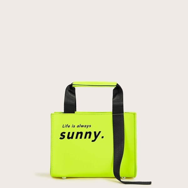 

Neon Lime Slogan Print Bag With Inner Pouch