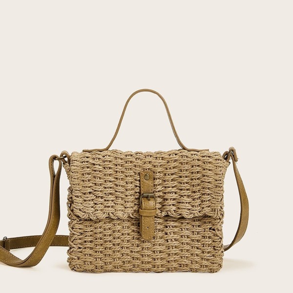 

Buckle Strap Woven Satchel Bag