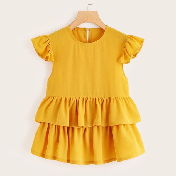 

Button Keyhole Back Tiered Layer Blouse
