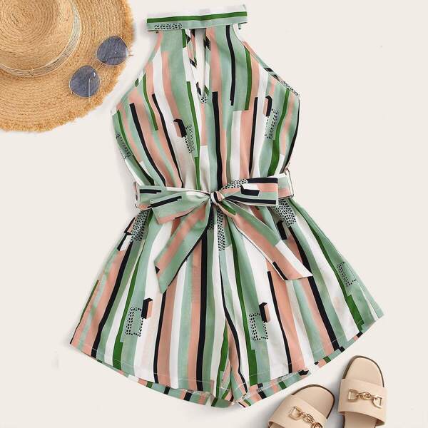 

Striped Halter Self Tie Romper