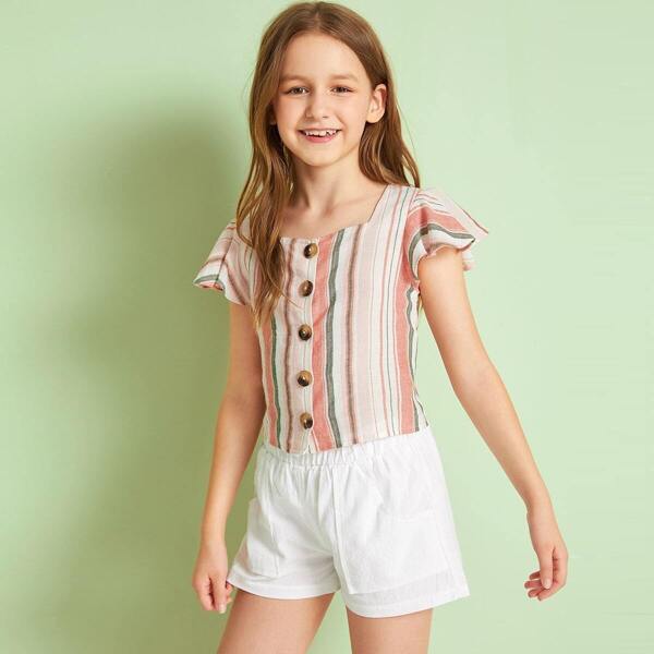 

Girls Button Front Colorful Striped Top