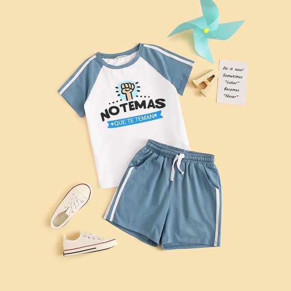 

Boys Striped Tape Raglan Sleeve Top and Shorts PJ Set, Multicolor