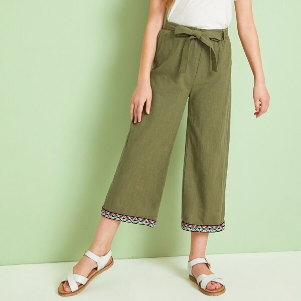 

Girls Tribal Tape Hem Self Belted Wide Leg Pants