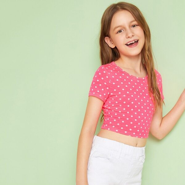 

Girls Neon Pink Polka Dot Crop Top