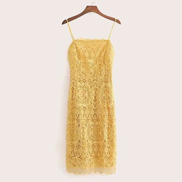 

Guipure Lace Knot Backless Slip Dress