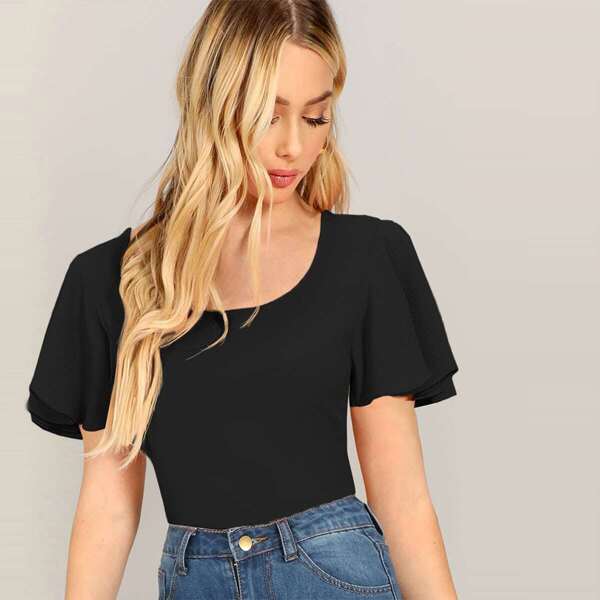 

Flutter Sleeve Textured Fitted Top