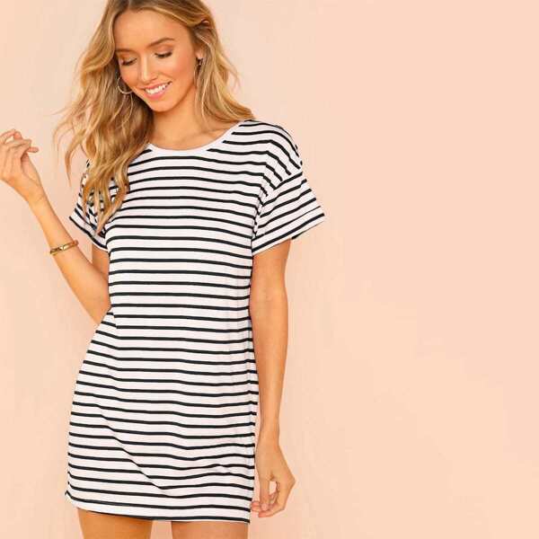 

Short Sleeve Striped Tee Dress
